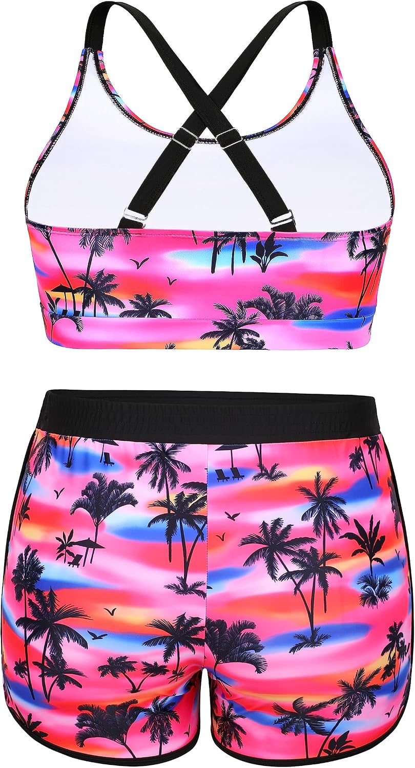 NIeyook Women Plus Size 3 Piece Tankini Swimsuits Athletic Bathing Suits with Boy Shorts Tank Top with Sports Bra