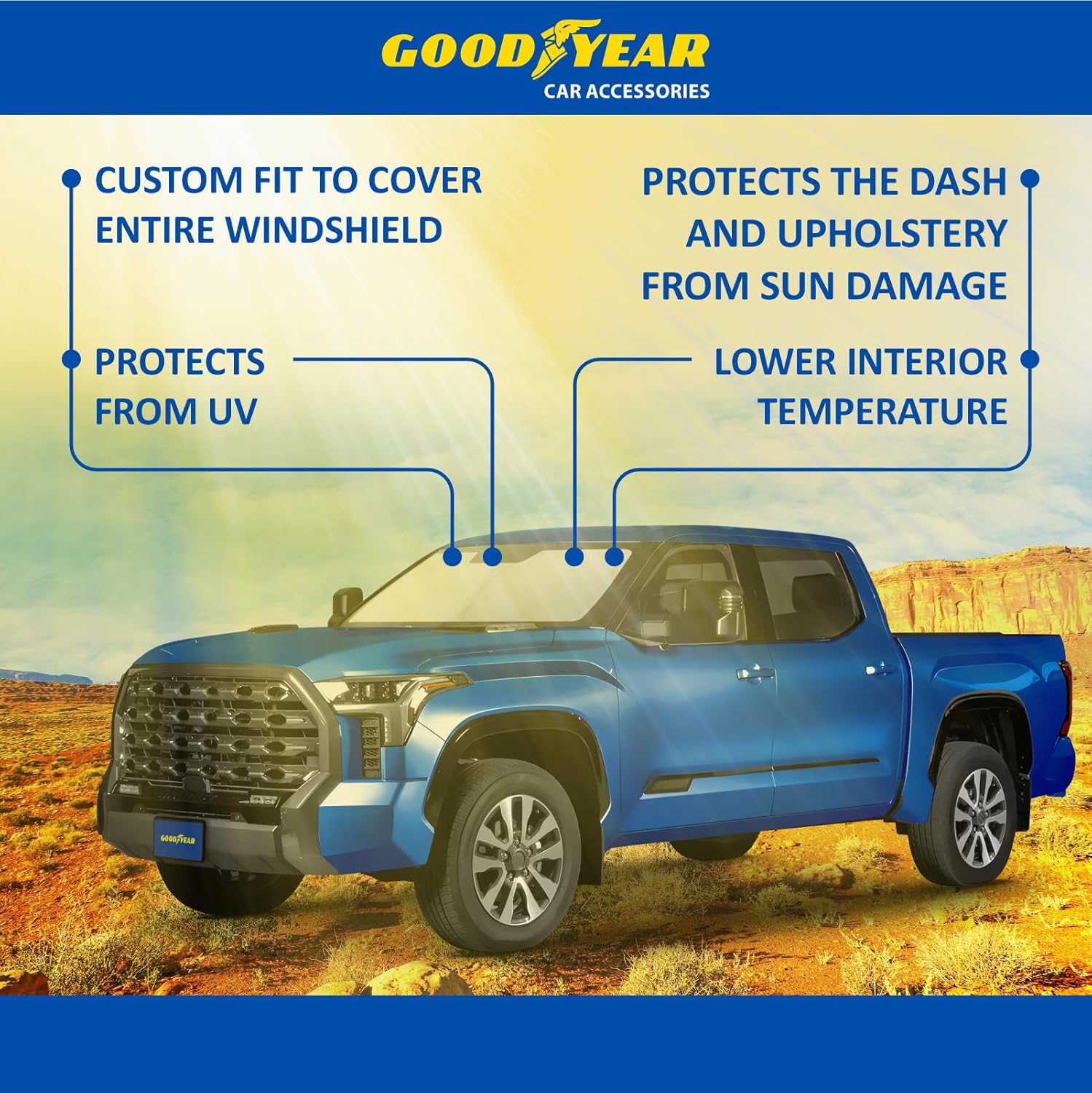 Goodyear Foldable Windshield Sunshade for Toyota Tundra 2022-2026, Truck car Accessories, Sunshade Cover, Sun Shade Car Windshield, Window Sun Blocker - GY008292