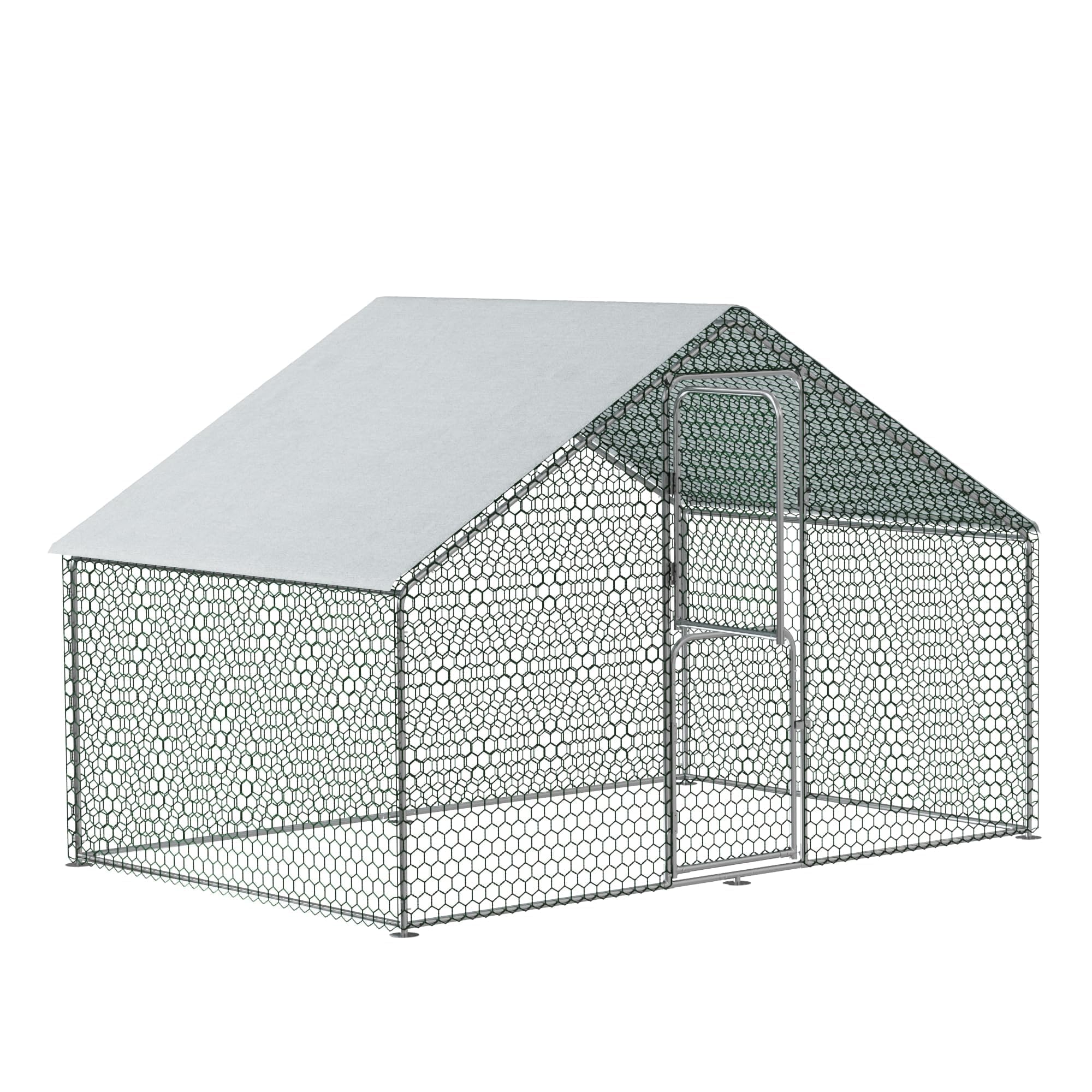Amopatio Chicken Run, 6.5x10x6.5 FT Large Hen House, Metal Poultry Cage for Rabbits Duck