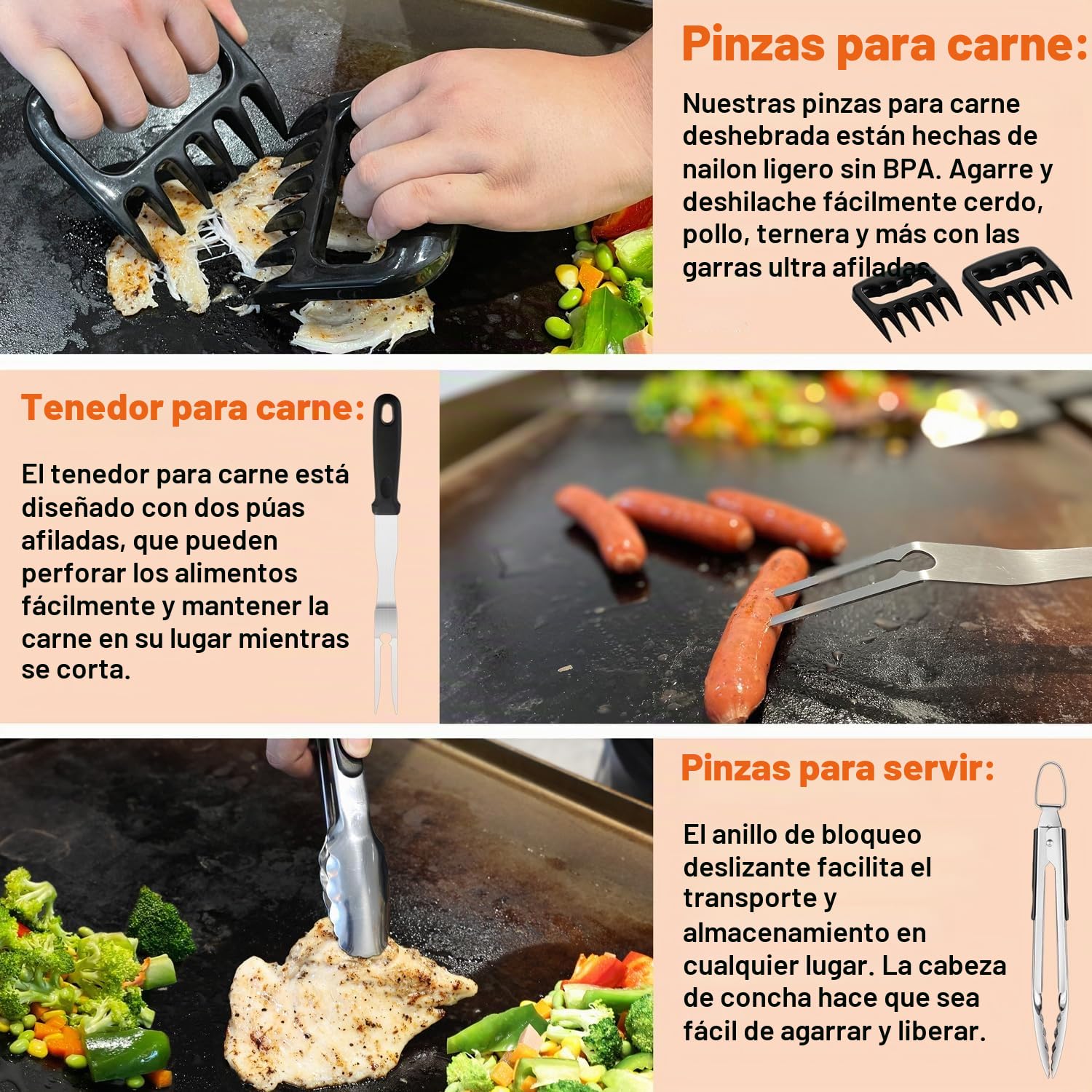 N NOBLE FAMILY 38PCS Kit de Accesorios para Plancha, Profesional de Herramientas de Barbacoa para Cocina al Aire Libre, Kit de Espátulas de Acero Inoxidable con Pinzas, Plancha para Hamburgesas