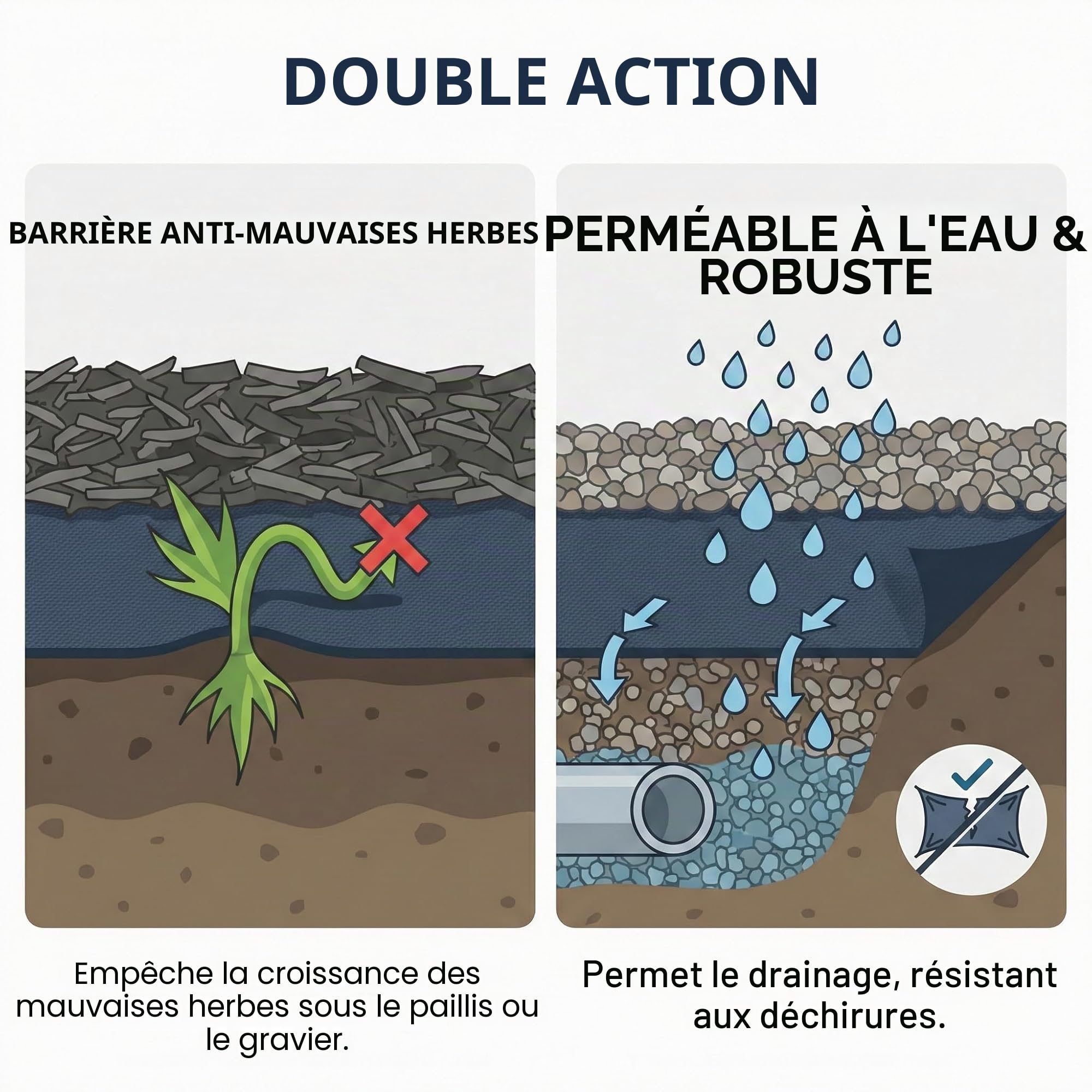 AFS Géotextile 170g/m² 20m x 1m | Feutre de Jardin Anti-Mauvaises Herbes, Drainage et Filtration, sous-Couche pour Gravier, Allée