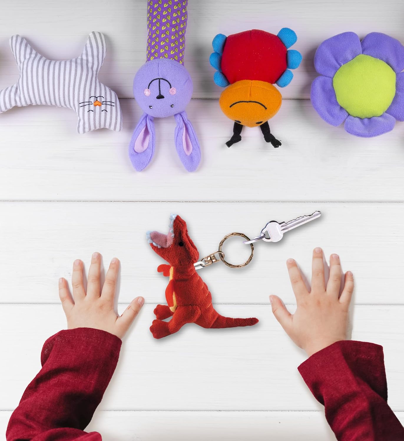 Puzzled T-Rex Plush Keychain Stuffed Dinosaur Toy - Soft Plush Wild Life Red Tyrannosaurus Rex Charm Keyring, Decorative Plush Toy Accessory Fun Buddy - 4 Inches