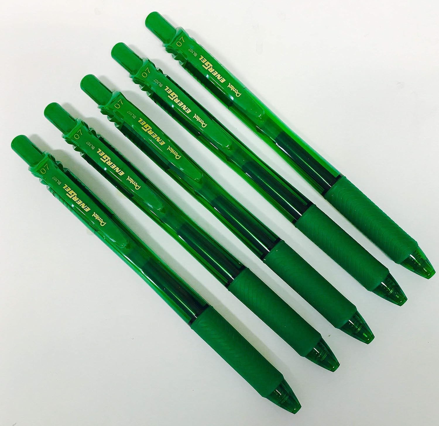 5x GREEN PENTEL BL107 ENERGEL RETRACTABLE ROLLER BALL PENS. 0.7mm METAL