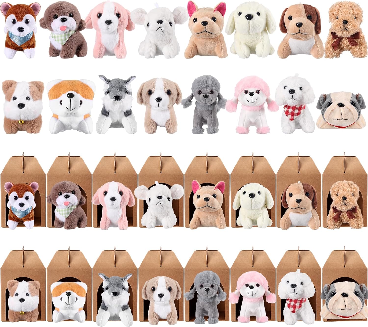 Patelai 32 Pcs Dog Party Favors Include 16 Mini Plush Dogs Stuffed Puppy and 16 Foldable Kraft Puppy Boxes for Adopt a Dog Party Favors Adopt a Pet Supplies Gifts Classic
