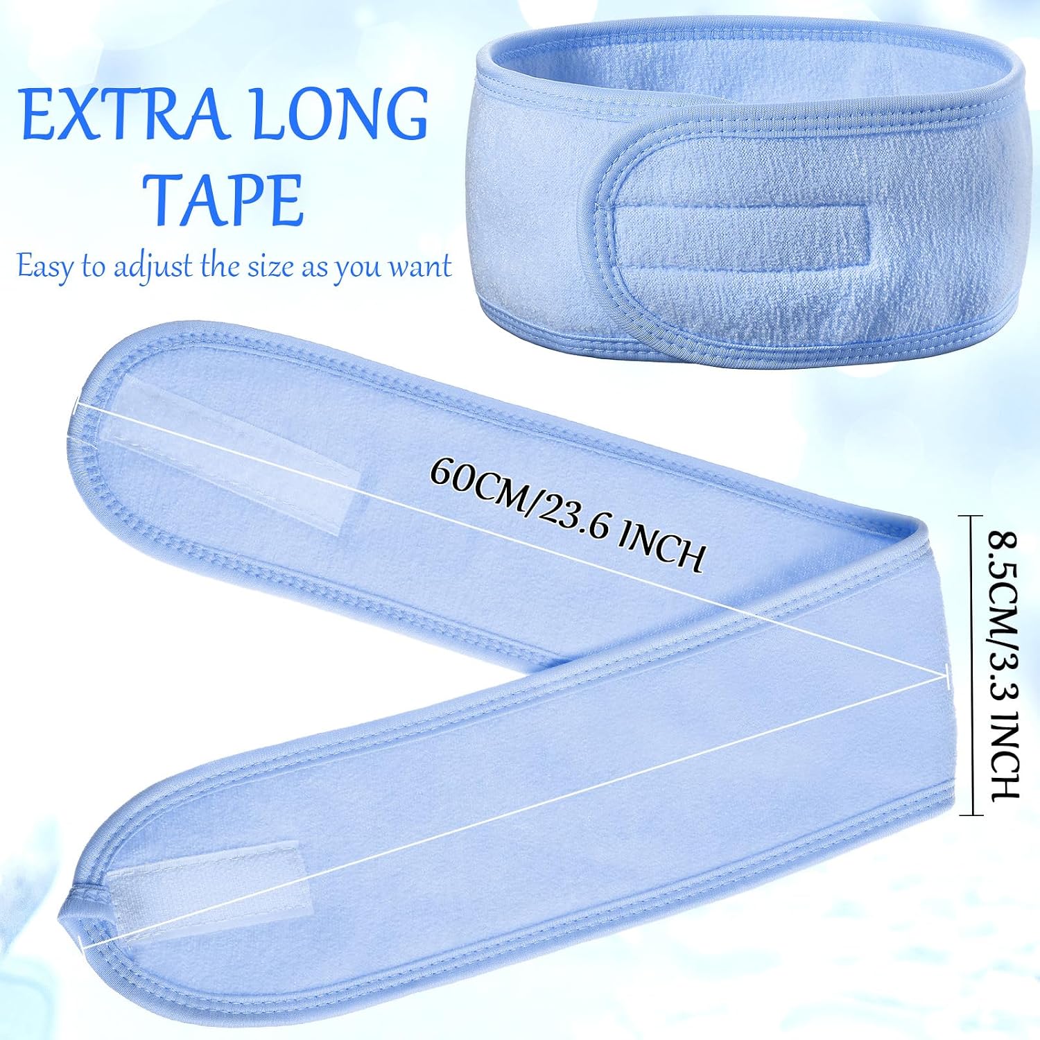Hoteam 30 Pack Spa Headband Facial Esthetician Hair Wrap for Women Adjustable Makeup Sports Shower Stretch Towel with Tape(Blue)