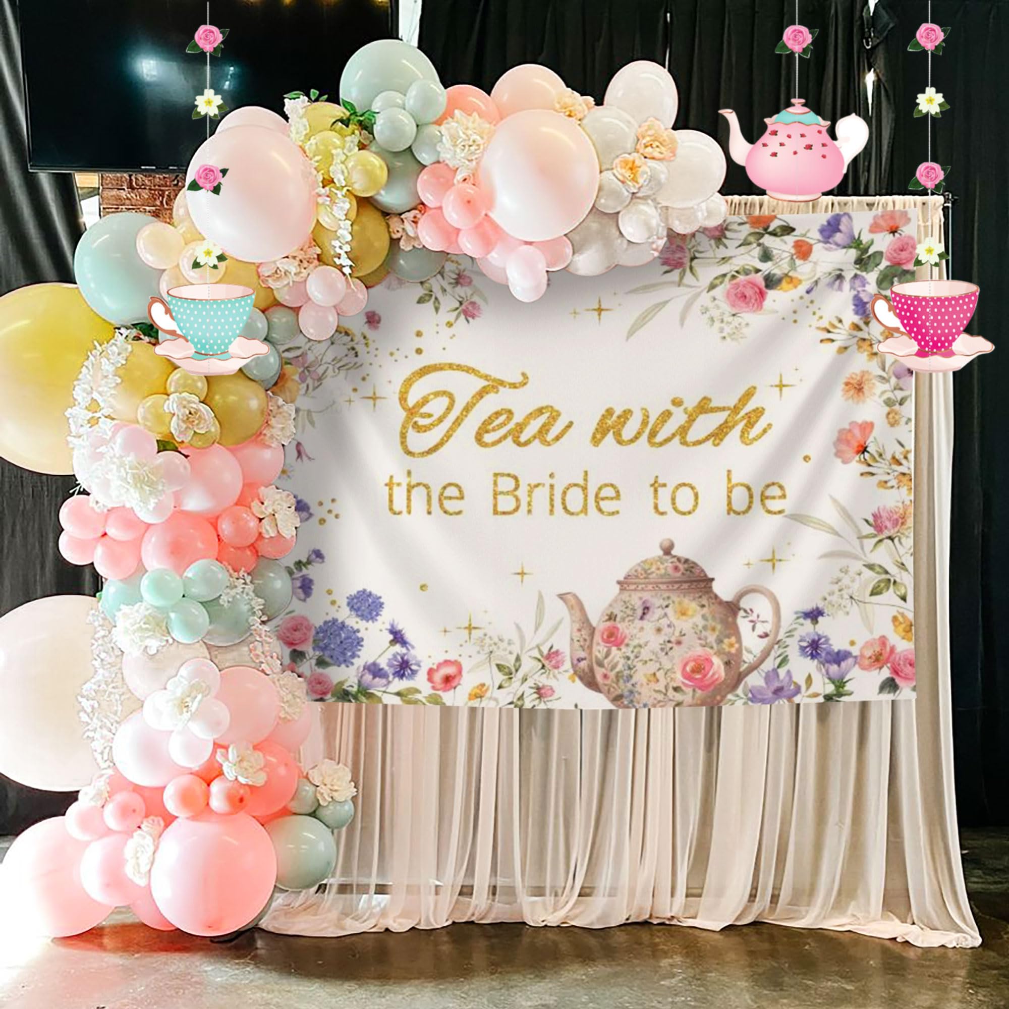 LaVenty Tea With Bride To Be Balloons Tea Party Decorations Balloon Garland Arch Banner Floral Butterfly Teapot Banner for Bridal Shower Bachelorette Wedding Party - Image 4