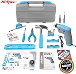Hi-Spec 3.6V Jeu de tournevis électrique rechargeable pour les réparations à domicile, bleu 35 pc inclus, 3/16 à 1/4 de gamme, travaux d'assemblage rapide, fatigue réduite des mains, changements de bits soignés, rangement rangé, stockage facile