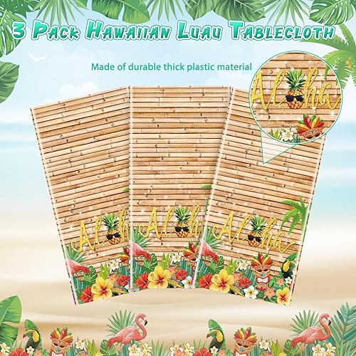 Miniatura 4 de Mantel hawaiano Luau de 3 piezas, mantel para fiesta de Tiki tropical, mantel rectangular desechable de plástico para Tiki Bar Tropical, verano,