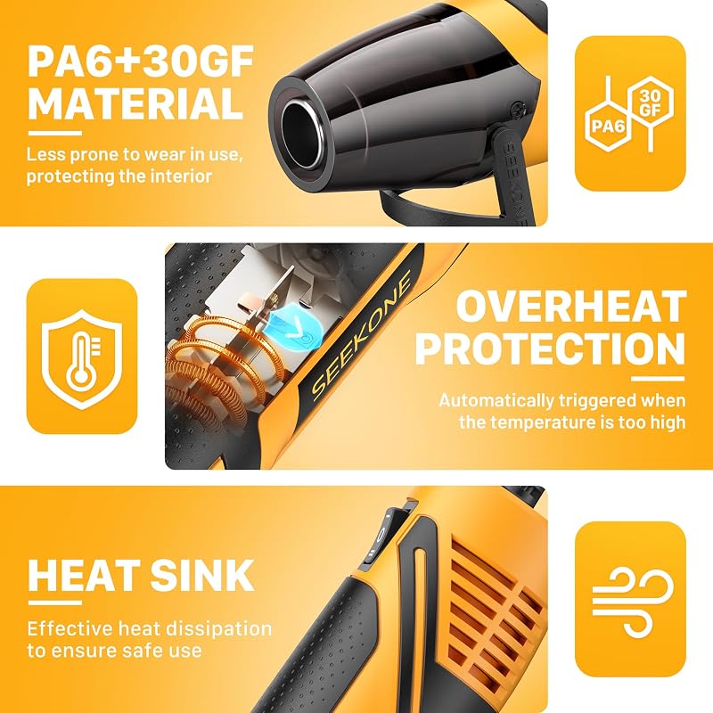 SEEKONE Mini Hőlégfúvó 350W 2 Hőfokozat 260°C/450°C Acél Fúvókával Túlterhelés Védelem Hordozható Forrólevegő Pisztoly DIY Barkács