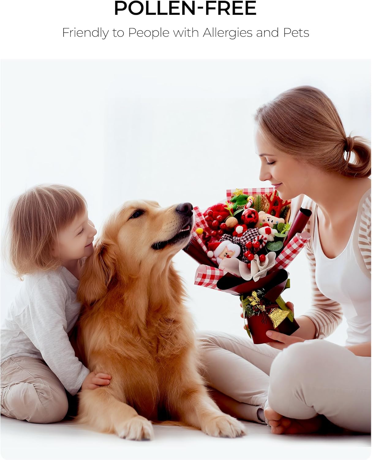 Christmas Crochet Flower Bouquet, Handmade Knitted Flowers with Rose Holly, for Lover Mother Women Family Friends, Lasting Holiday Home Decor