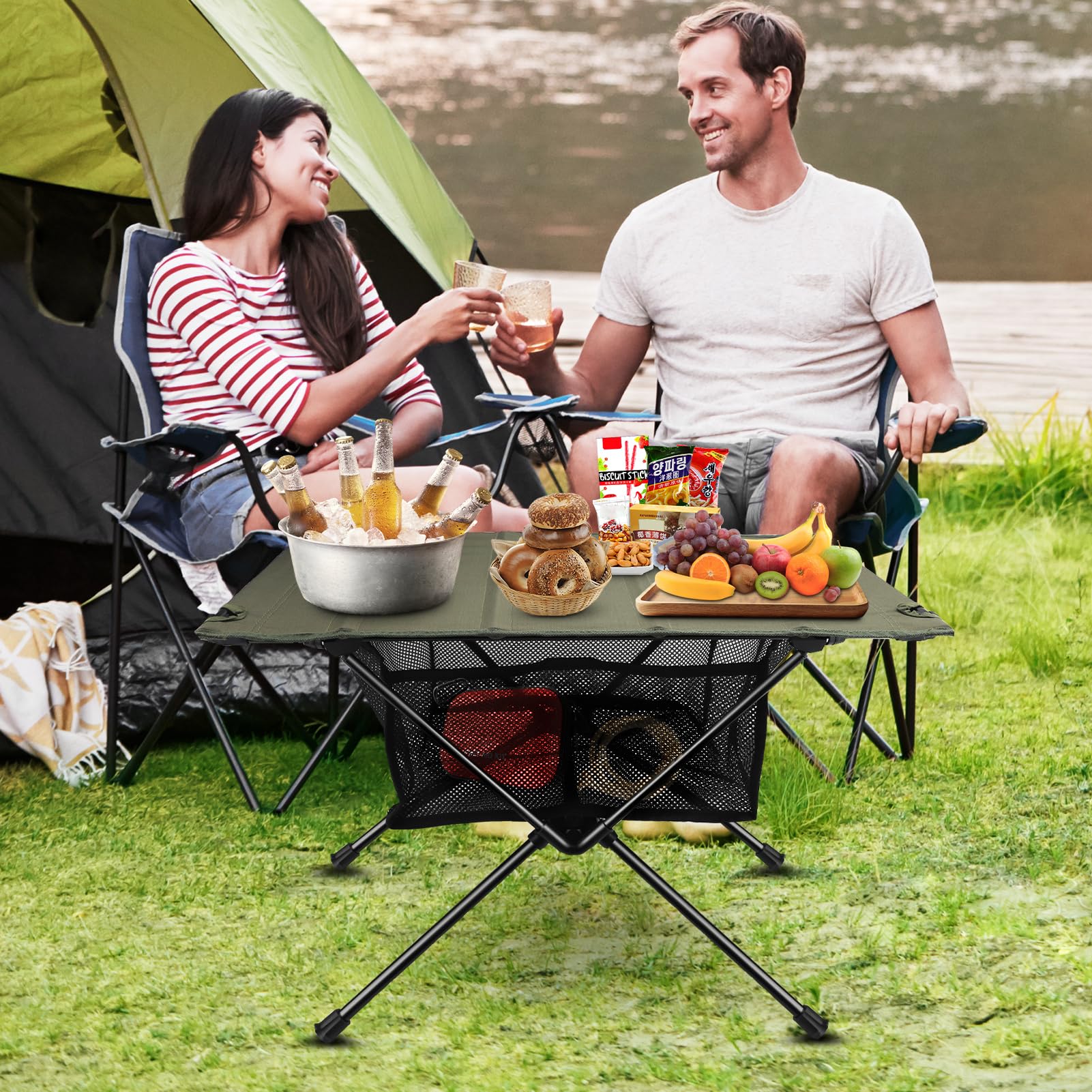 ZEMBSOYA Folding Camping Table, Small Backpacking Table Lightweight Collapsible Outdoor Tables with Mesh Storage and Carry Bag for Picnic, Travel and Outdoor Activities
