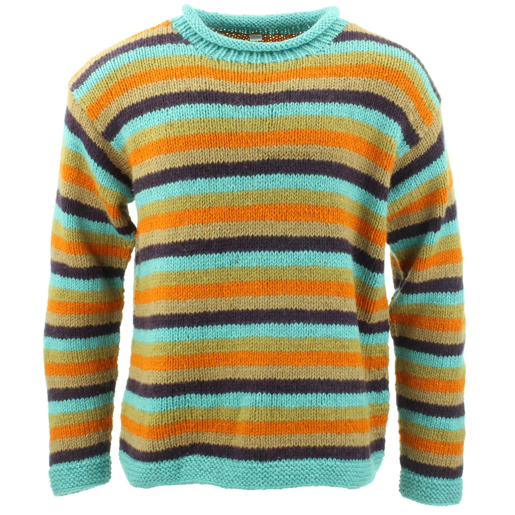 LOUDelephant Chunky Wool Knit Jumper - Stripe Retro A (Large)