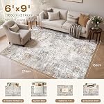UERMEI 6x9 Area Rug Living Room Rugs - Washable Neutral Modern Abstract Soft Thin Large Rug Indoor Floor No Slip Rug Carpet for Bedroom Under Dining Table Home Office Decor - Brown Grey