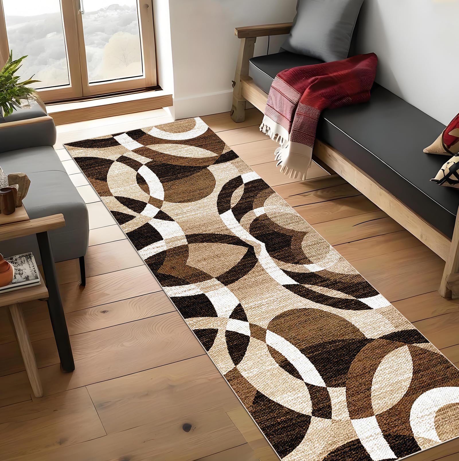 Läufer Lang Flur rutschfest Teppich Küche 120 x 450 cm Waschbar Kurzflor Küchenläufer Schlafzimmer Bettvorleger für Flur Waschküche Eingang Wohnzimmer schmutzfangmatte