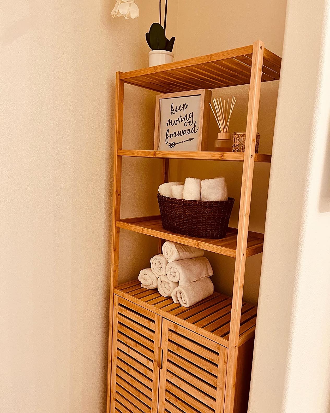 $21/mo - Finance HIFIT Tall Bathroom Storage Cabinet, Bamboo Storage Cabinet with 2 Doors and 3 ...