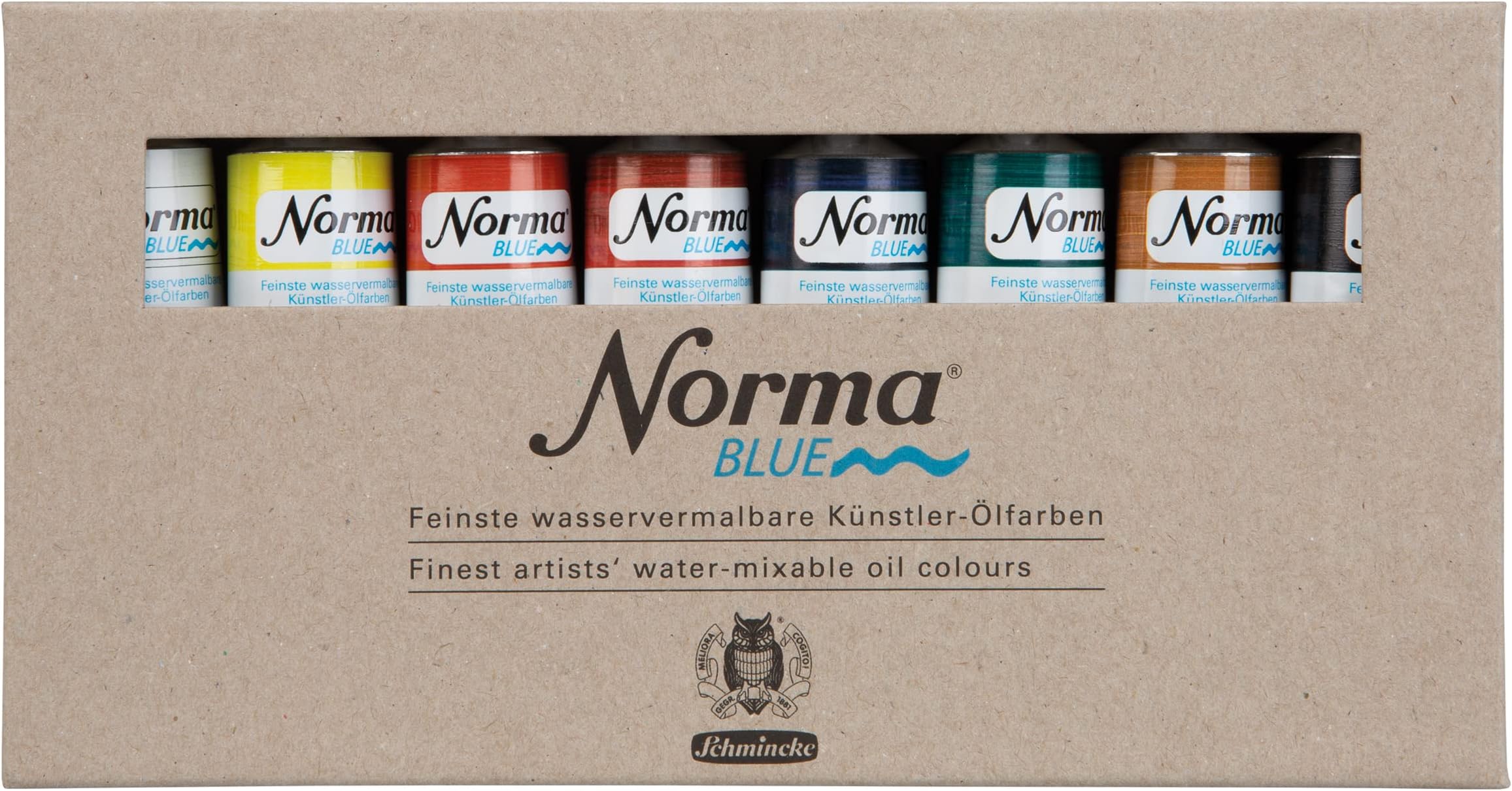 NORMA® Blue, 71200097, Box Set with 8 x 35 ml Tubes, Finest Water-soluble Artist Oil Paints, Highly Pigmented, Non-fading, Vegan
