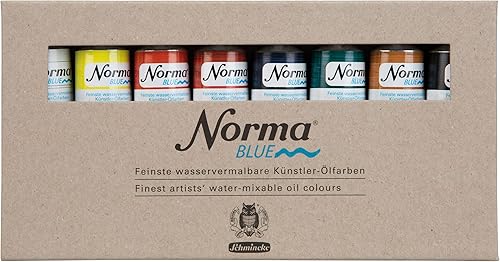 Schmincke - NORMA Blue, 71200097, juego de cartón, 8 x 1.2 fl oz, altamente pigmentado, resistente a la luz, los mejores colores al óleo de artistas