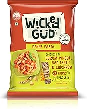 WickedGud 2X Fiber Penne Pasta | No Maida | Durum Wheat Semolina | Brown Rice | Red Lentils | Healthy Diet Pasta - 400gm