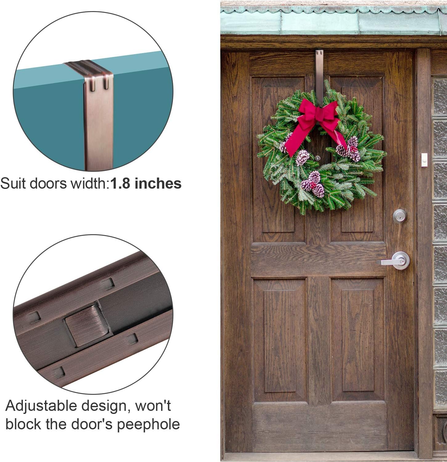 Myfolrena Adjustable Wreath Hanger from 15"-24", Metal Wreath Hook for Front Door, 20lb (Bronze-2 Pack+Nickle-2Pack)