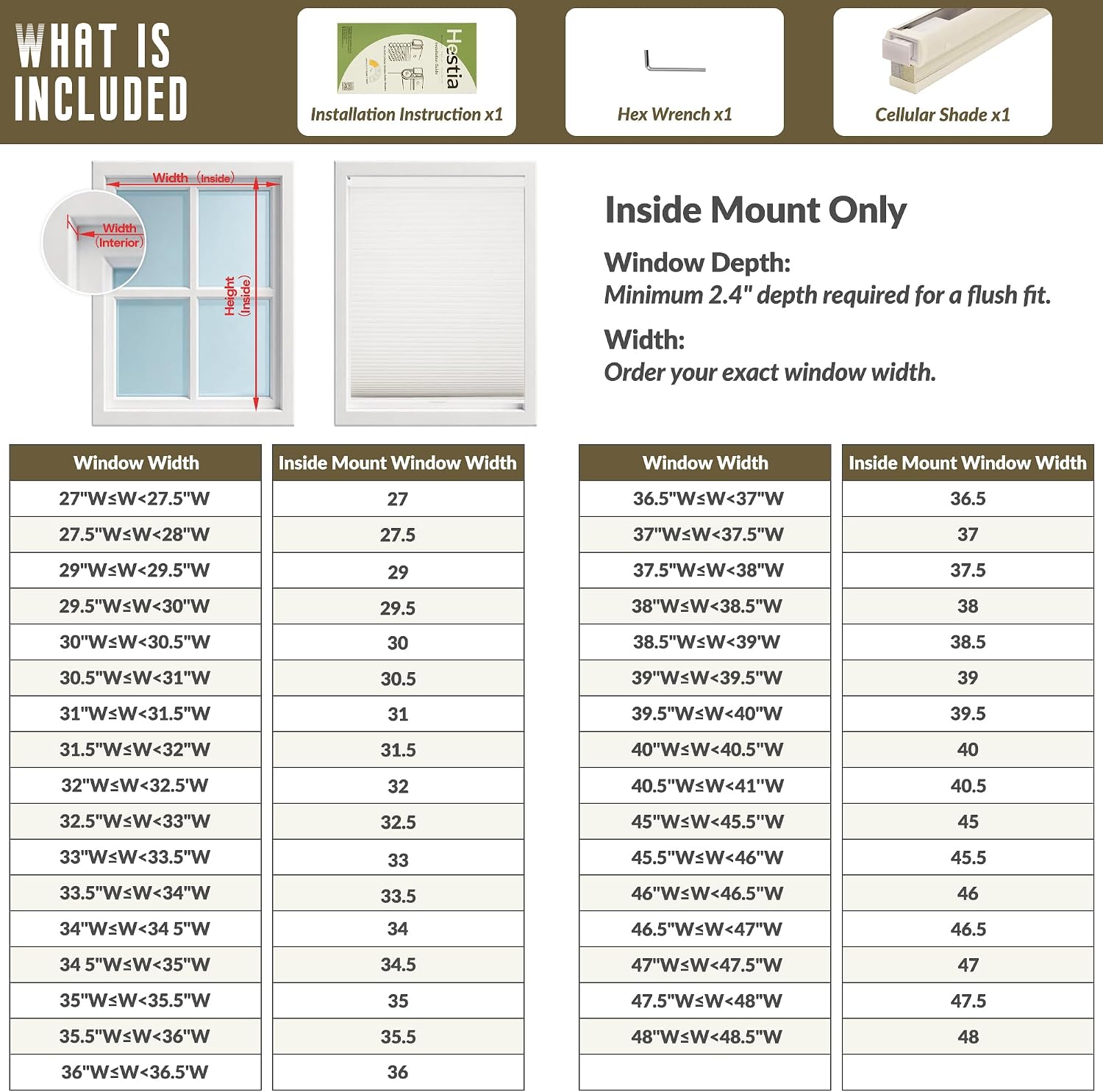 HESTIA No Drill Blackout Cellular Shades, Beige, 34.5" H x 64" W