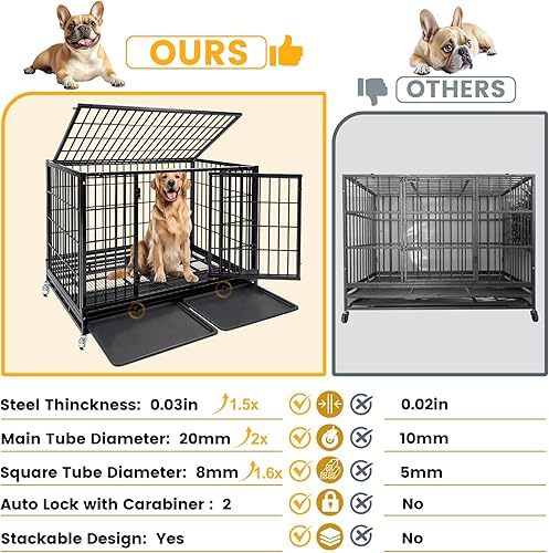 Miniatura 6 de Jaula para perros indestructible de alta resistencia de 47 pulgadas con bandeja extraíble, jaula de metal a prueba de escape, para interiores con