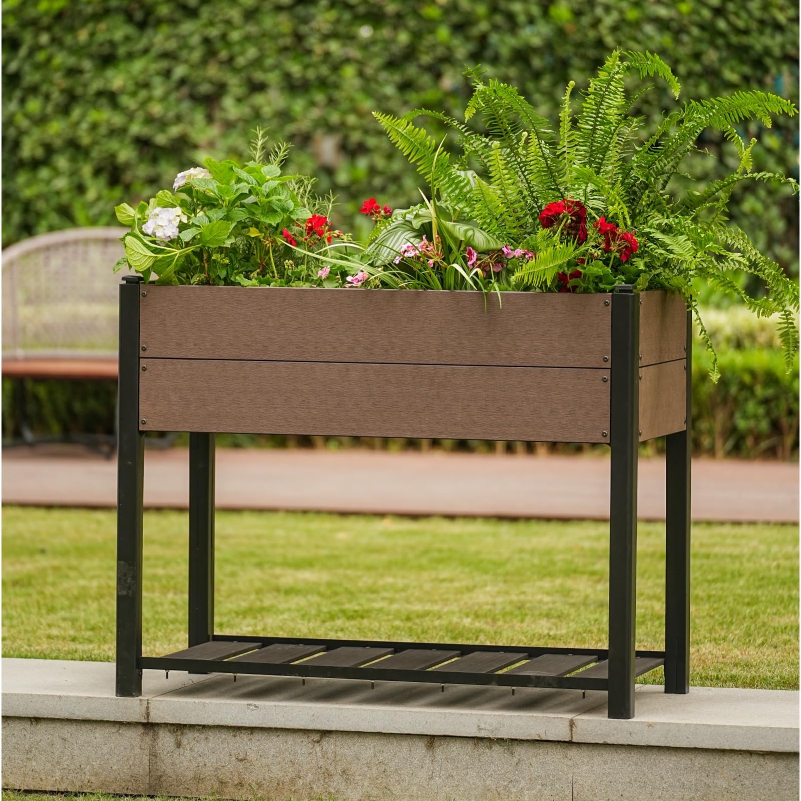 Acekool Hochbeet Für Garten Holz 109x49x85 cm—Hochbeinig, Pflanzbeet, Gemüsebeet, Blumenkasten, Für Terrasse & Balkon, Wetterfest & Einfache Montage, Braun