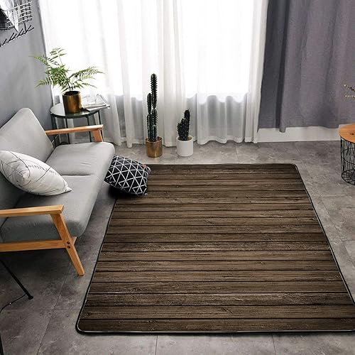 Miniatura 2 de Tapete de esponja lavable para dormitorio de niños y niñas, panel de madera marrón, decoración rústica de pared con textura de pared, alfombra