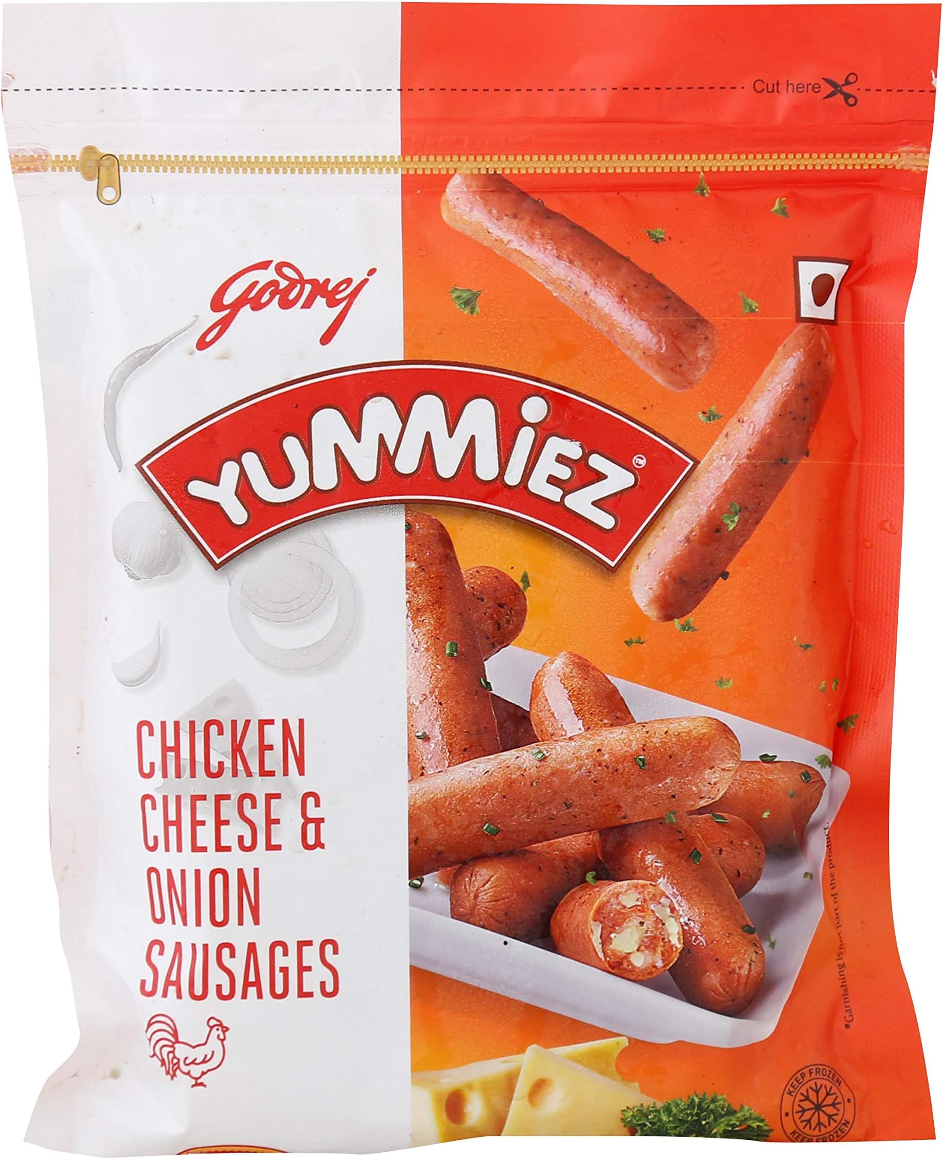 Godrej Yummiez Chicken Cheese and Onion Sausage Pouch, 250 g