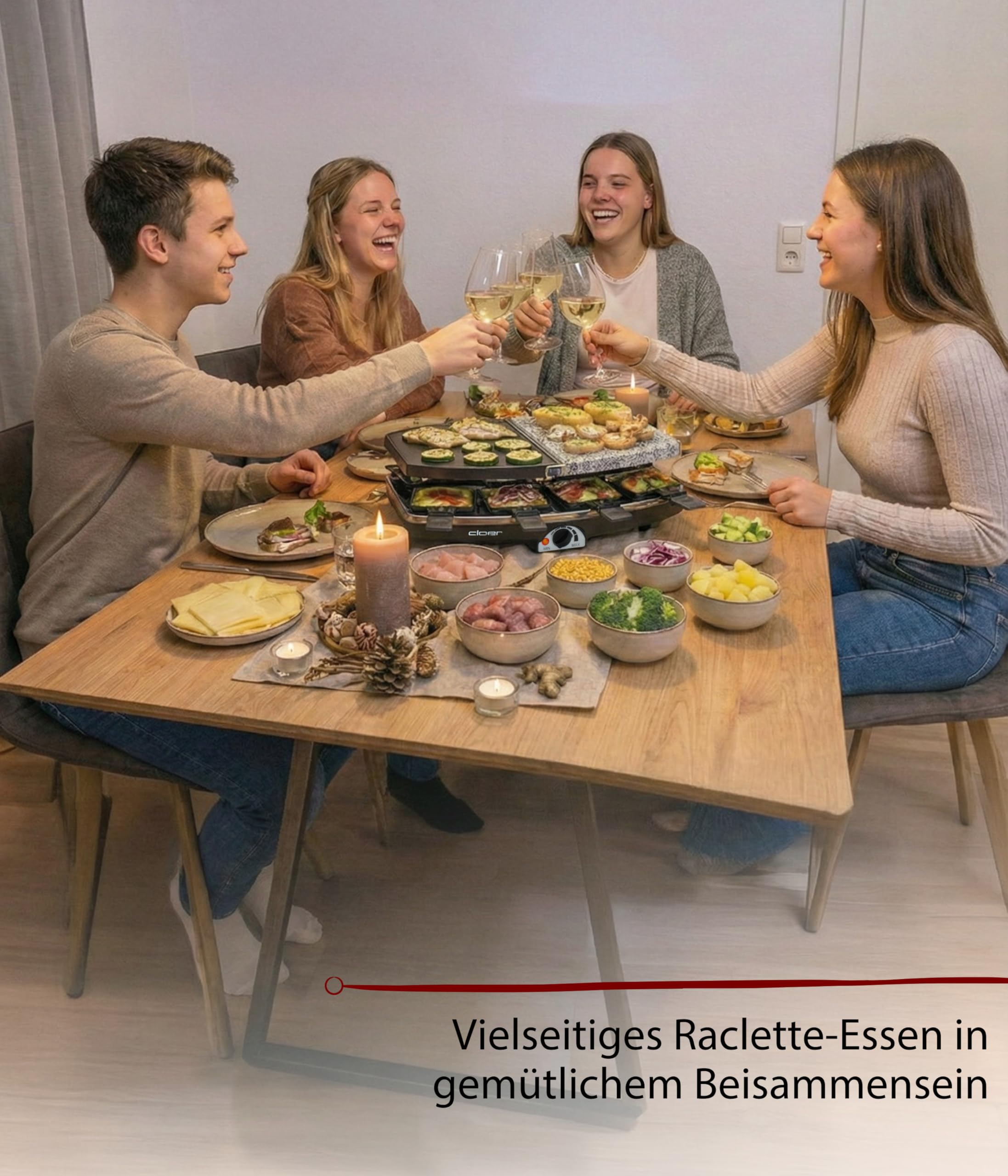 Cloer 6435 Raclette mit Naturstein 1200 W 8 antihaftbeschichtete Raclettepfännchen