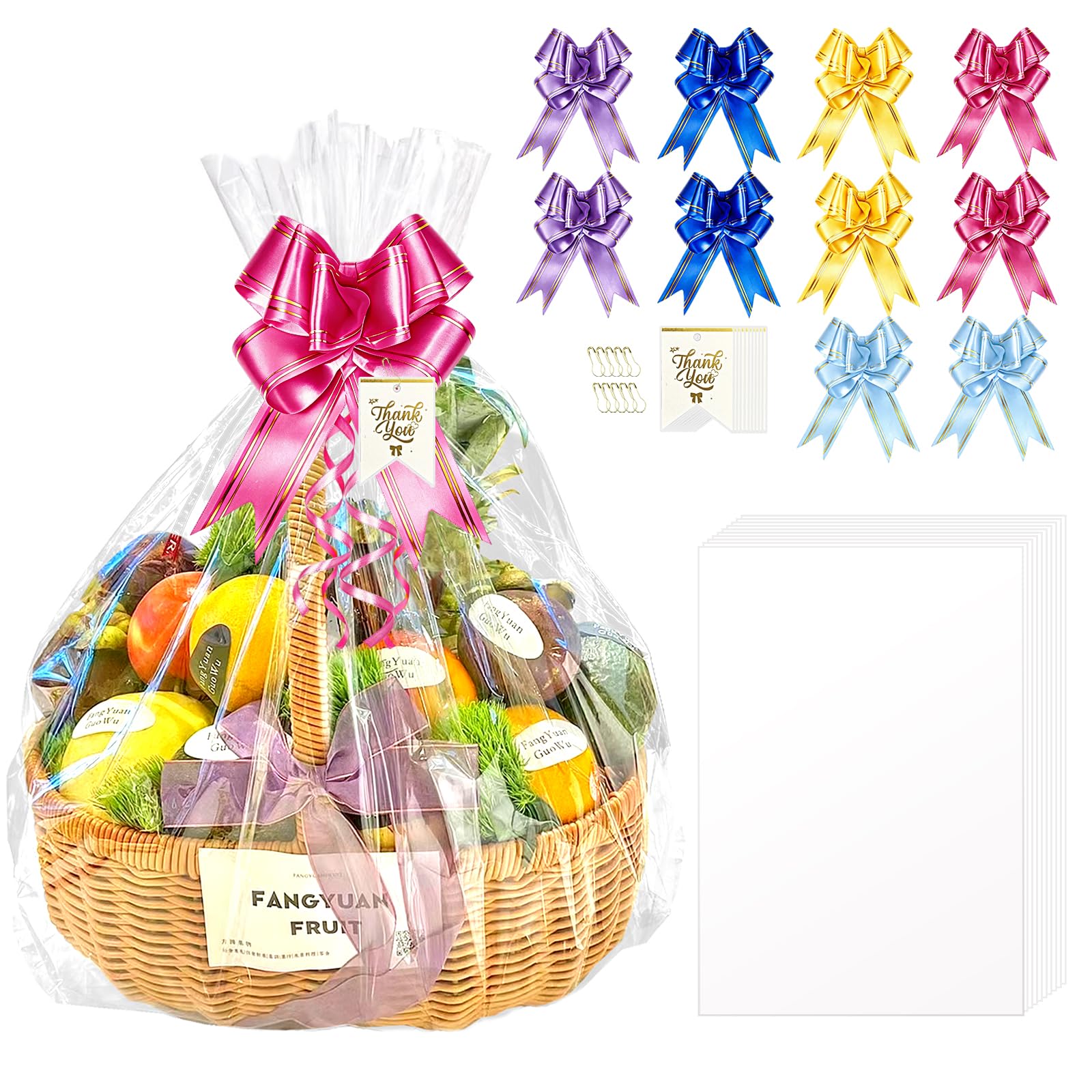 Gobiufy 10 Pcs Clear Cellophane Wrap Bags for Hamper Set