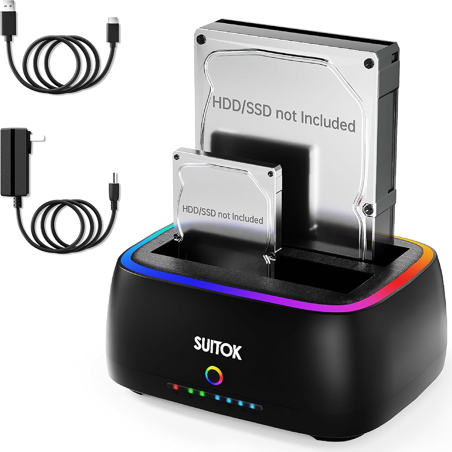 Dual Bay SATA Hard Drive Cloner Dock USB C 5Gbps | 2.5" 3.5" | 40TB | HDD SSD Docking Station, Offline Duplicator External Data Reader Storage Backups Recovery RTL9201DP RGB Light for Laptop PC