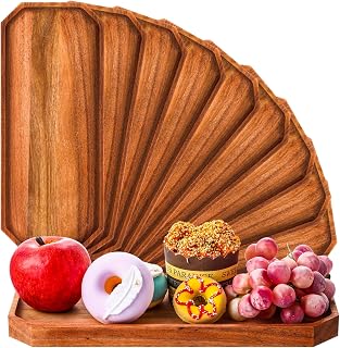 Dandat 12 Pack Acacia Wood Serving Platters 12x5 Inch Rustic Rectangular Charcuterie Boards for Cheese, Fruit, Desserts & Events