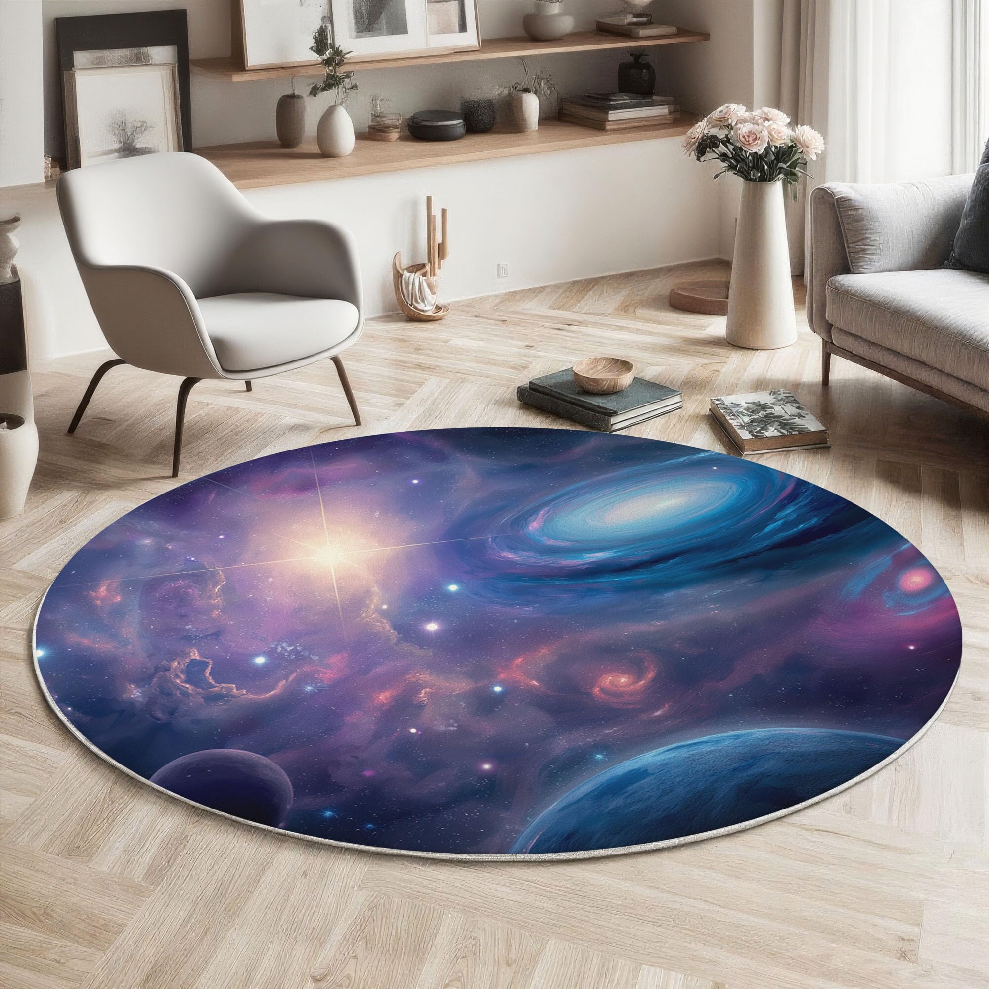 Tapis salon rond univers galaxie violet grand tapis de sol artistique pour chambre