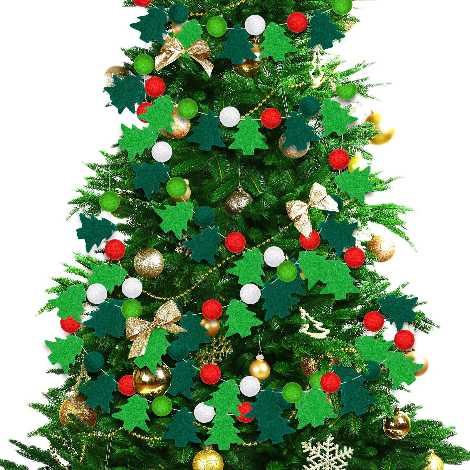 Preboun 5 Stück Weihnachten Filzball Girlande Weihnachtsbaum Pom Pom Girlande Bunte Filzkugeln Rot Weiß und Grün Pompon Perlen String Hängende Girlande Banner für Weihnachten Urlaub Wand Home Decor