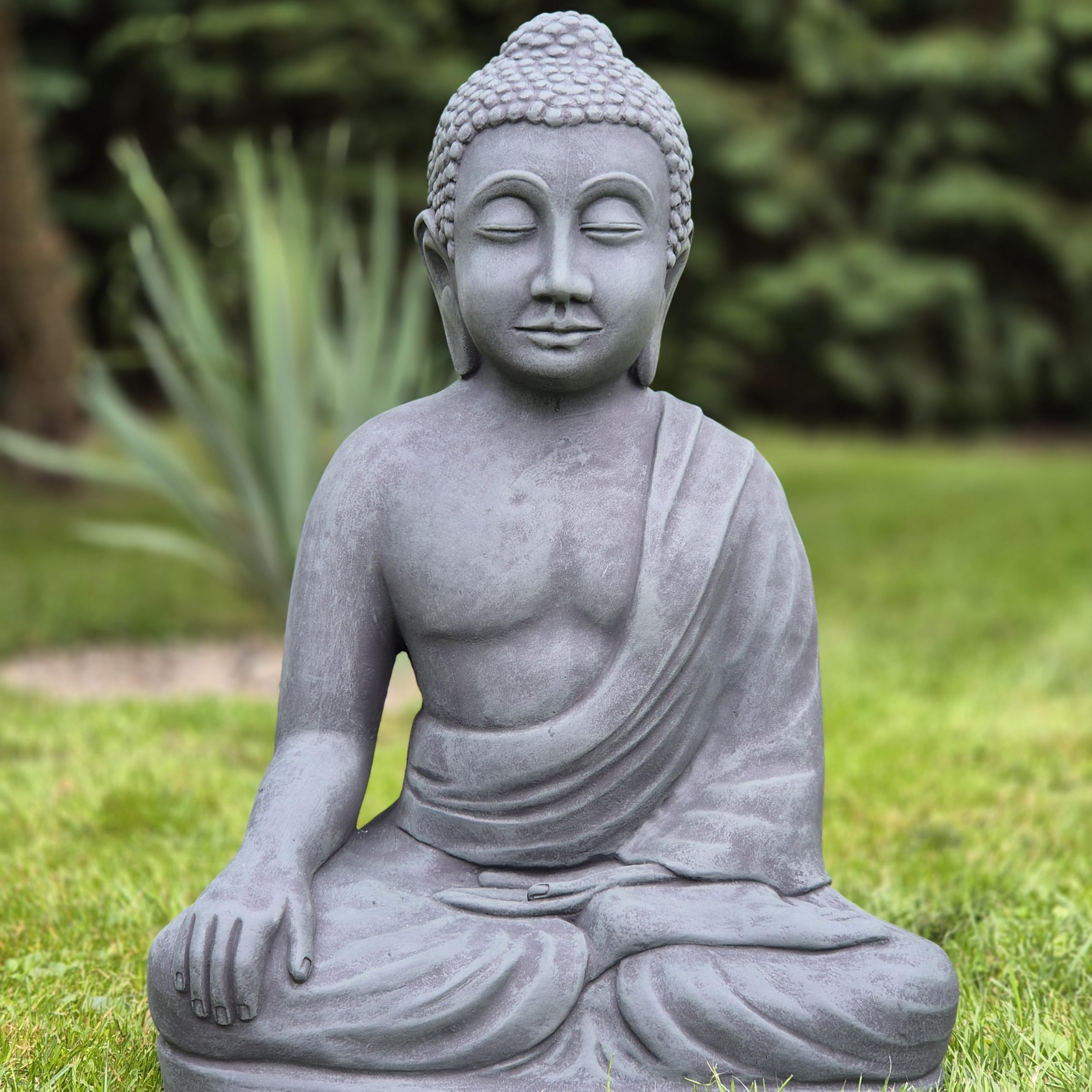 FABRIQ Statue de Bouddha - 50 cm - Noir/vert - 26 kg - Hauteur : 50 cm - En pierre massive résistante aux intempéries et au gel jusqu'à -30 °C - Décoration de jardin de qualité supérieure