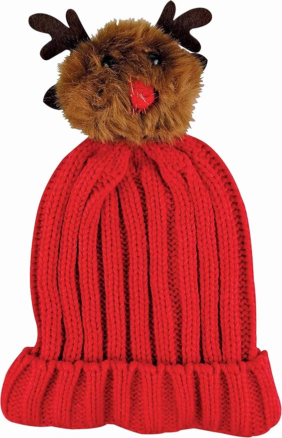 Womens Winter Warm Knitted Red Christmas Beanie Hat with Reindeer