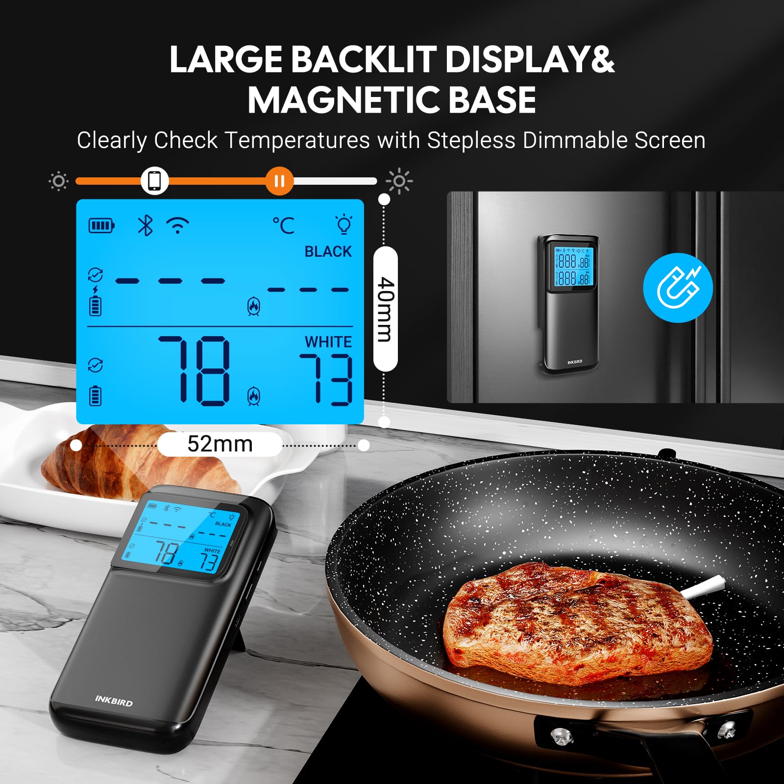 INKBIRD Termometro Wireless Multi-Sensore per Carne,Connessione WiFi 5G e Bluetooth 5.4,Doppia Sonde con 5 Sensori,Allarmi per Alte e Basse Temperature,per BBQ,Grigliate,Affumicatori,Forni,Cucina