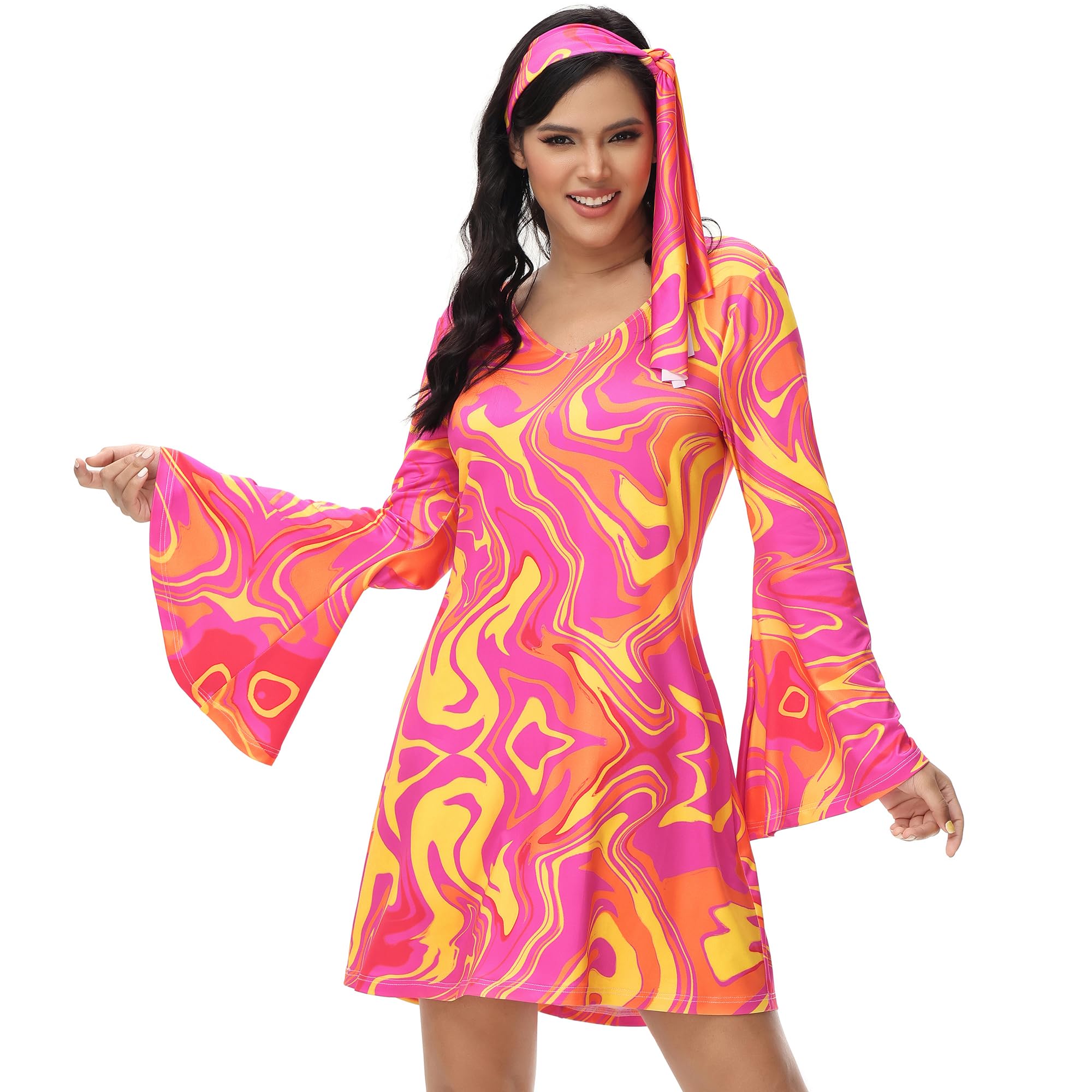 frawirshau Disco Outfit Women 70s Costume Dicso Dress for Women Halloween Hippie Clothes for Women