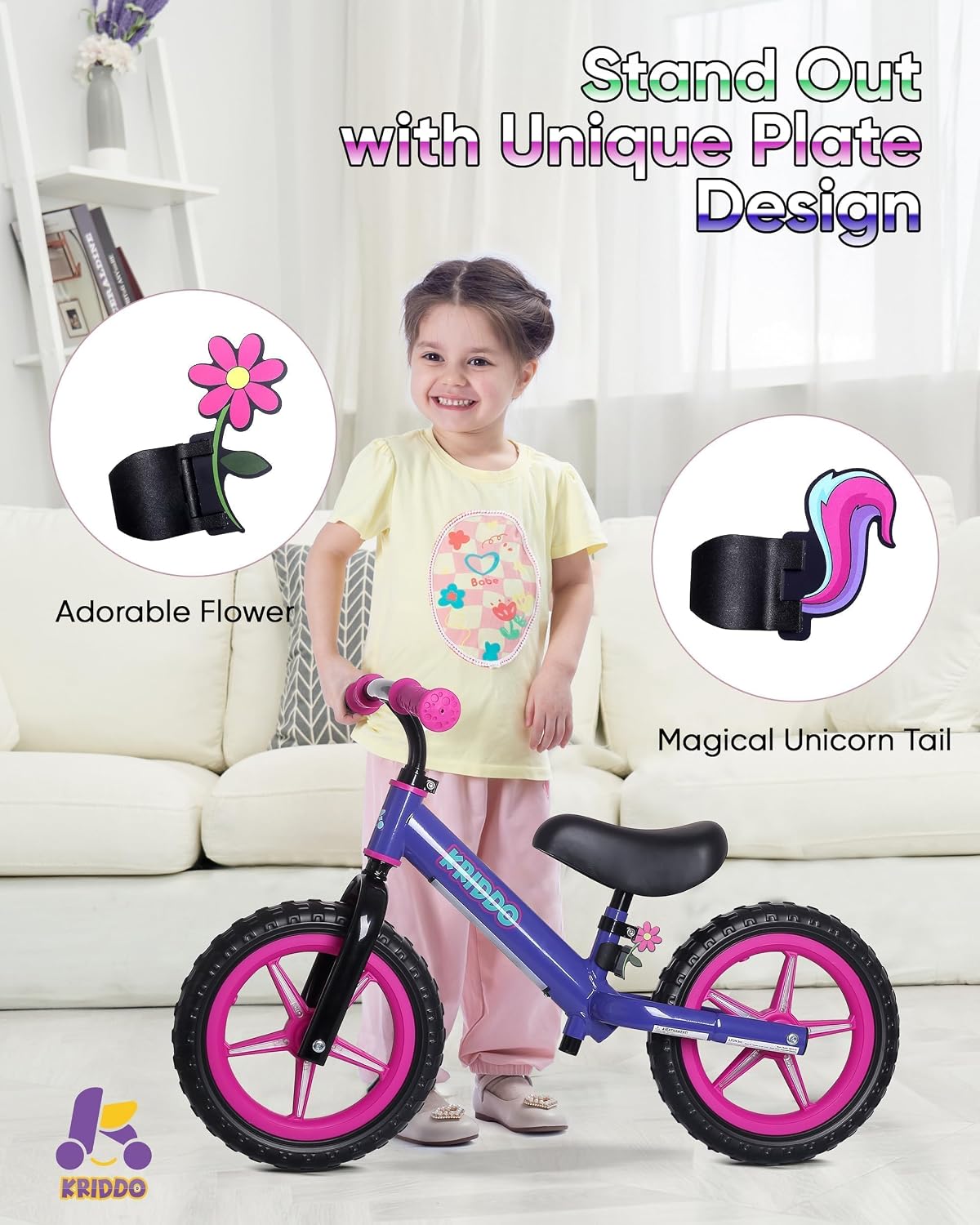 KRIDDO Toddler Balance Bike 2 Year Old: Toddler Bike Toys for 2-5 Years Old | Dual Bearing for Smoother Riding, Adorable Plate, Adjustable Seat and Handlebar, Kids Bike Gift for 2-3 Boys Girls