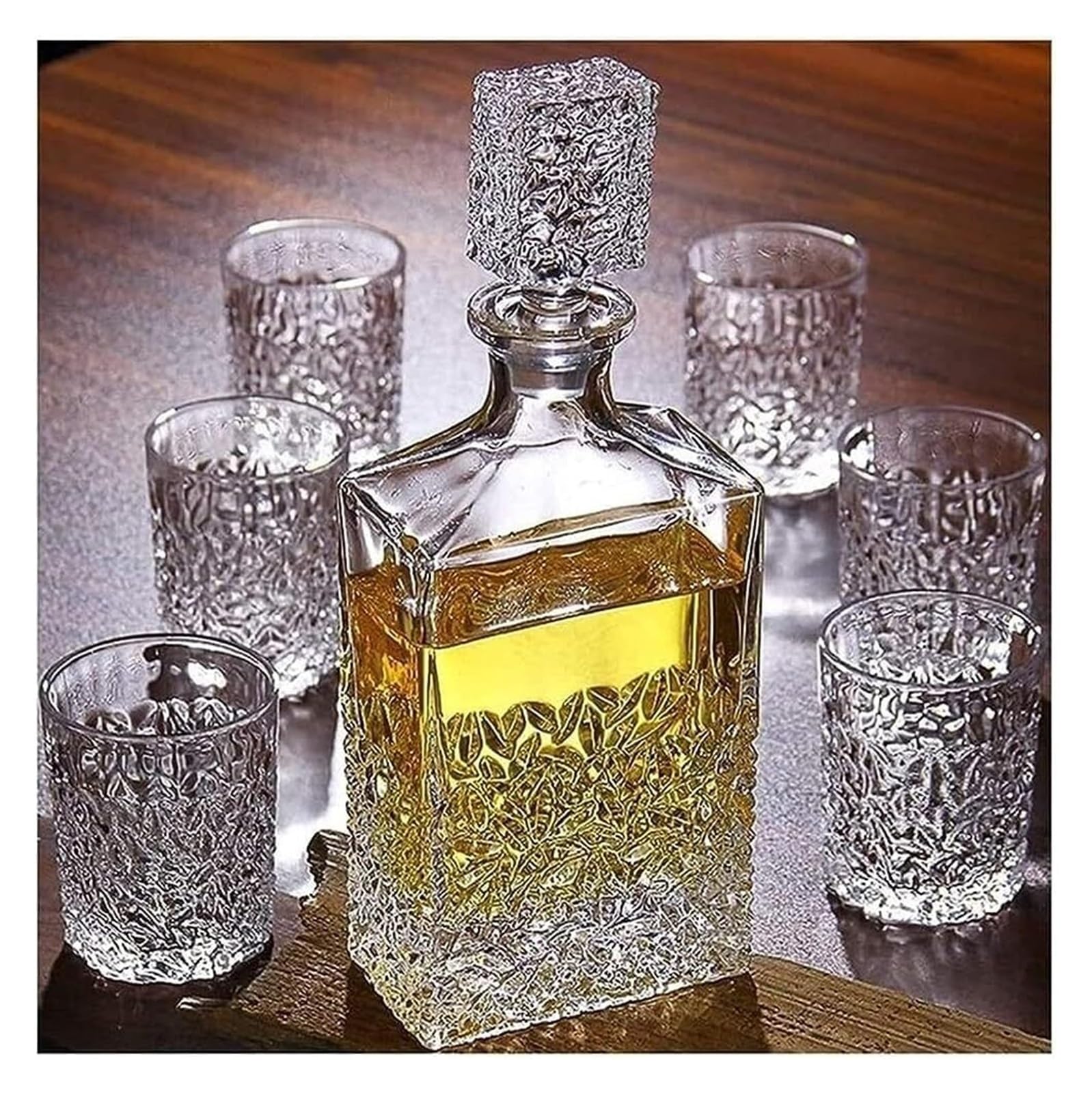 Karafka do whisky，Karafka i szklanka do whisky Karafka do wina 7-częściowy zestaw karafek i kieliszków Karafka 850 ml i 6 kieliszków