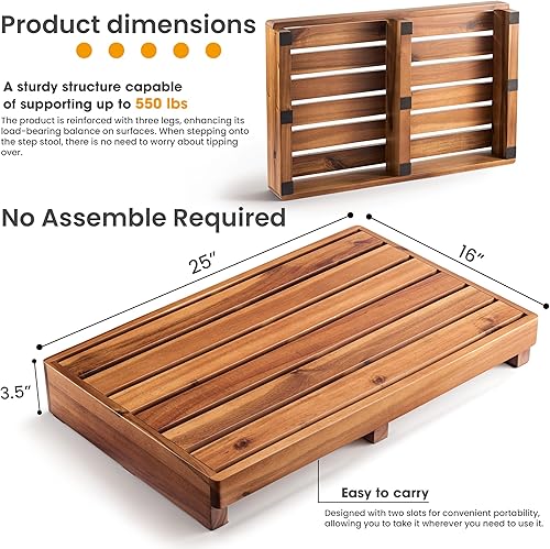 Miniatura 2 de TINAMO Taburete de Un Paso de 3.5" para Ancianos, Taburete Elevado de Madera de Acacia para Cama - 550 Lbs Taburete de Movilidad de Madera para