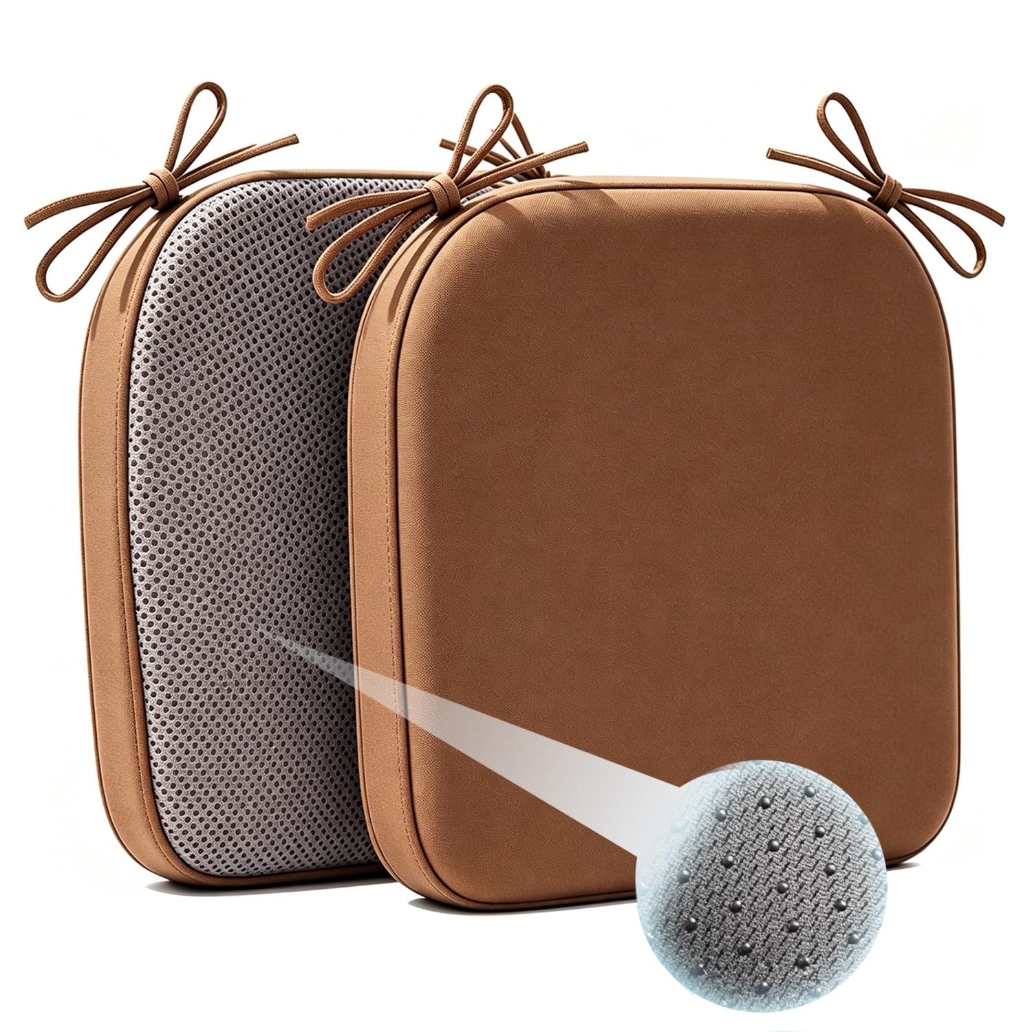 Cafusesdd Cafusedd 2-Psc Seat Cushion with Ties and Skid Rubber Back, Splash-Proof Chair Cushions, Outdoor Chair Cushions for Patio Furniture Cushions(Brown,21''*19'')
