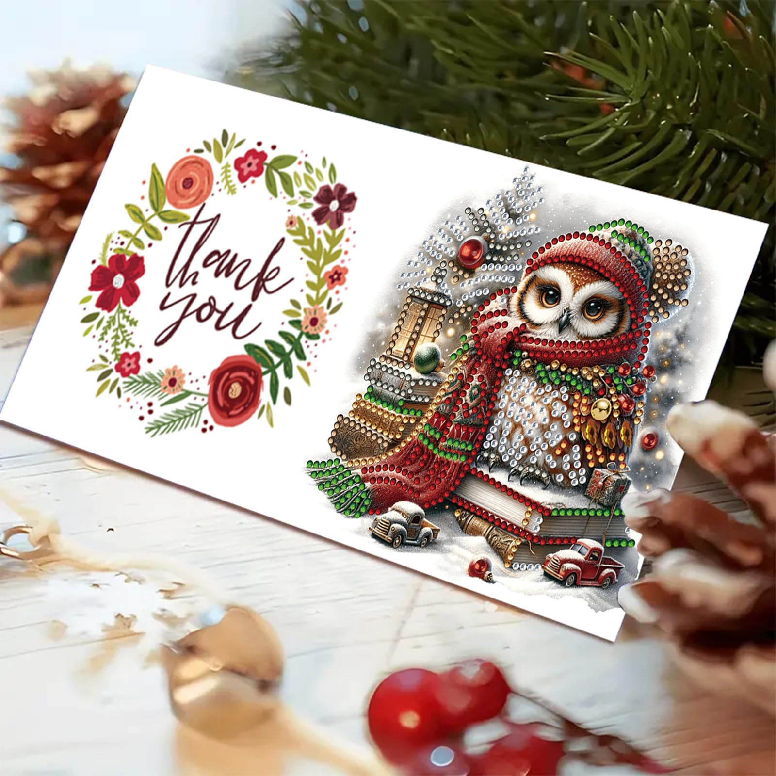 Produktbild von RuiDay Diamond Art Weihnachtskarten, 6 Stück, Handgefertigte Weihnachts- Diamant-Kunstkarten, Weihnachts-Diamant-Kunst, DIY-Geschenk, Weihnachtsgrußkarten-Sets Für Familie Und Freunde (Blume