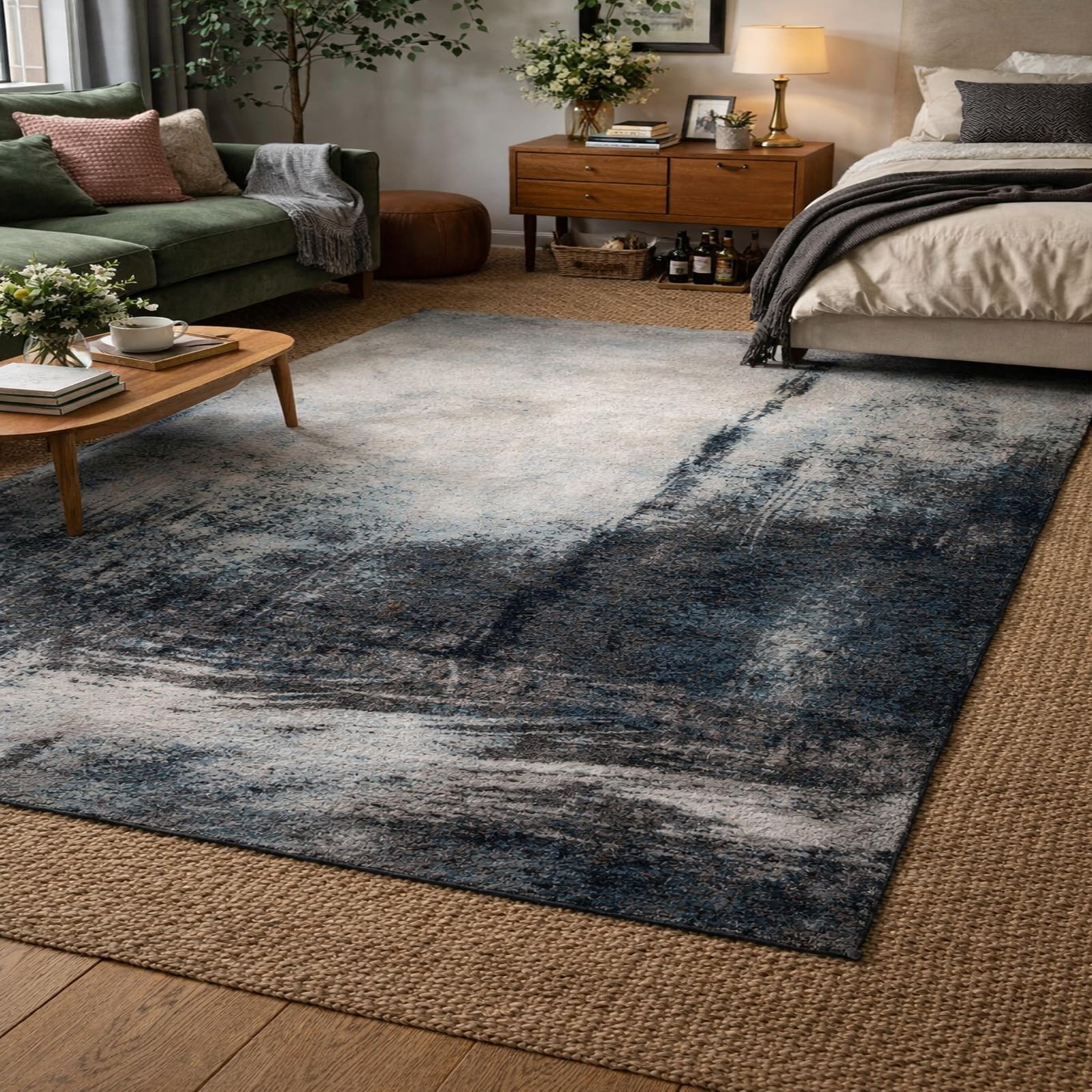 Tapis lavable 160x200cm gris abstrait pour salon et chambre