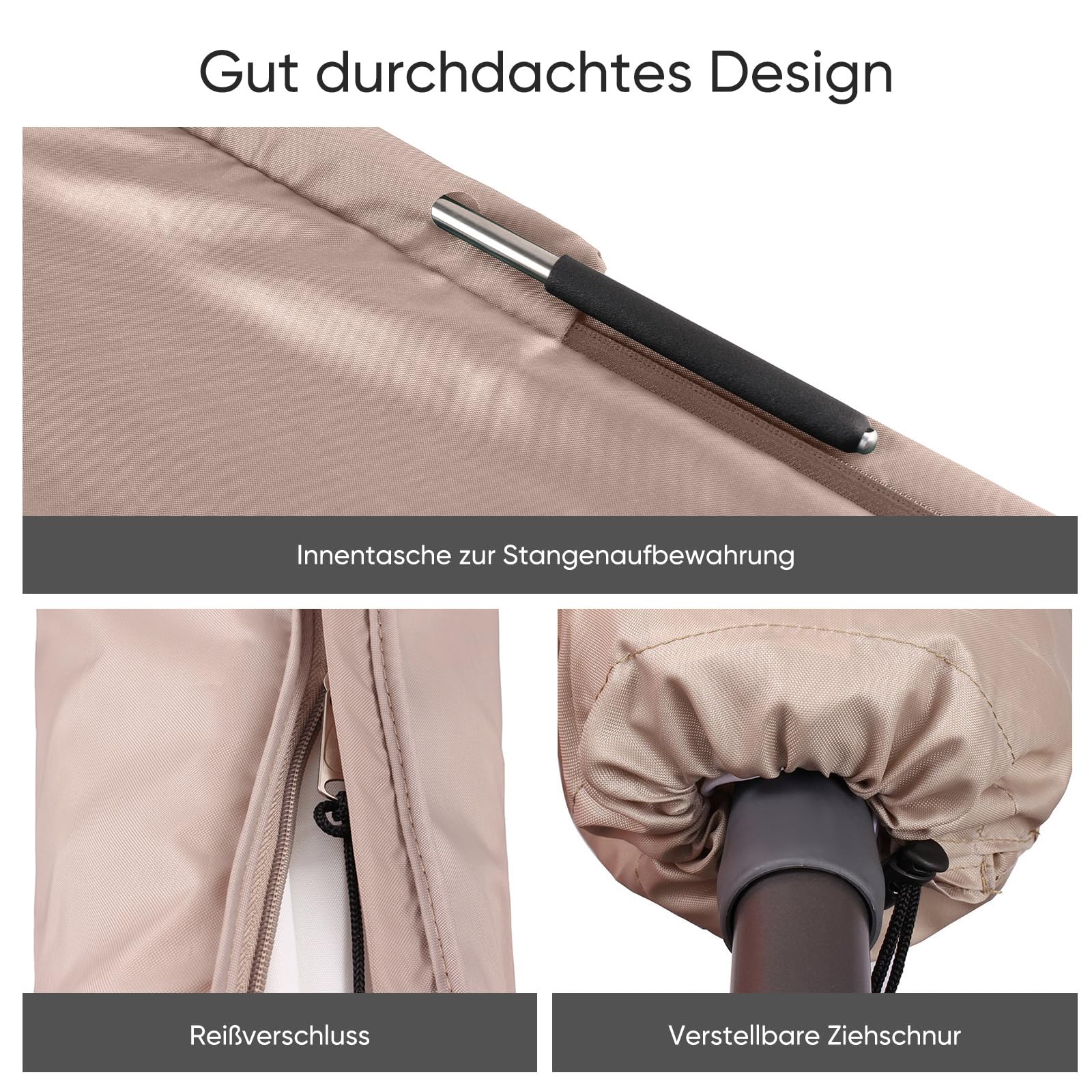 Sekey Sonnenschirm Schutzhülle mit Stab, Abdeckhauben für Ø 400cm / 240x330cm Gartenschirm, 220×30/50 cm Abdeckung für Marktschirm, 100% Polyster wasserdicht