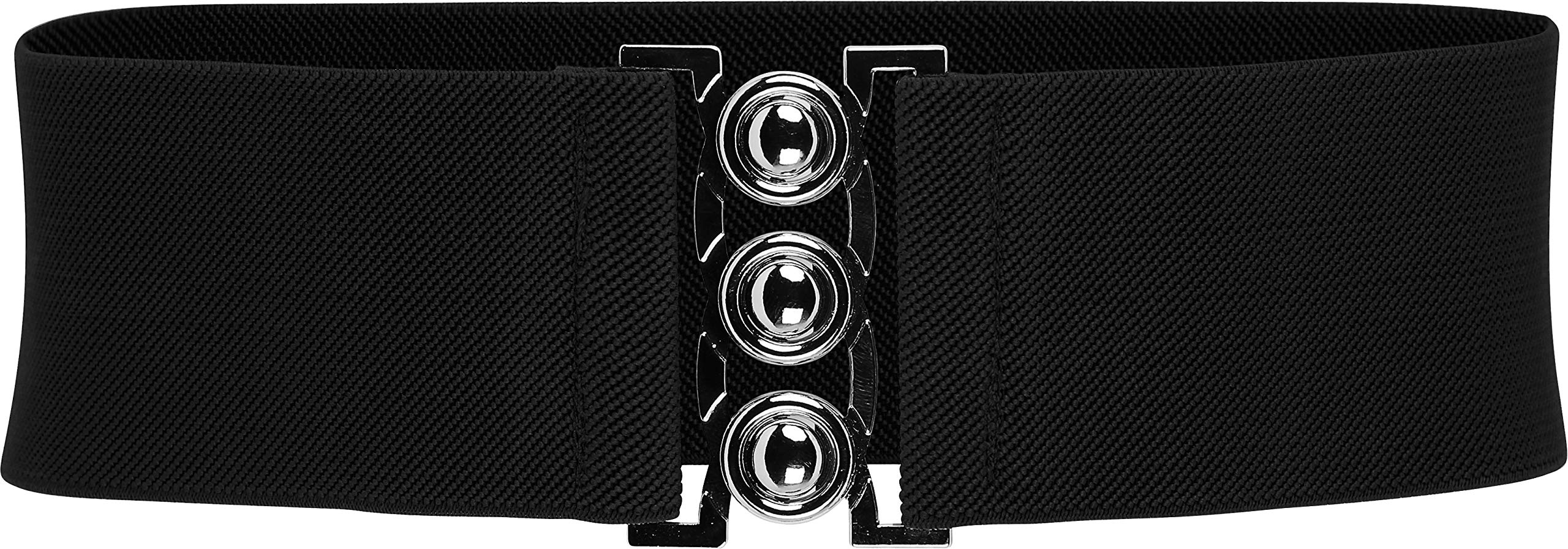 BlackButterfly Wide Elastic Waist Cinch Stretch Waistband Retro Clasp Buckle Belt (Black, M)
