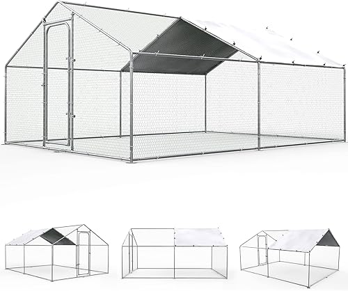Vista 16 de ORANLAND Gallinero de metal grande, corridos de pollo con tapa para patio con cubierta, gallinero con cerradura de seguridad y cubierta impermeable