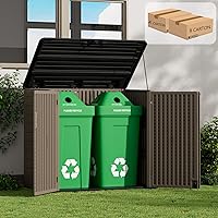 Vista 6 de ZZM Large Outdoor Storage Shed, 48 Cu Ft Resin Versatile Storage Cabinet for Patio Accessories, Trash Cans & Garden Tools, Durable Horizontal