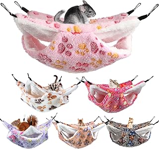 6 Pcs Ferret Rat Hammock for Cage Small Animal Hanging Hammock Double Layer Guinea Pig Hammock Rat Bunk Bed Soft Plush Ferret Cage Accessories for Hamster Sugar Glider Guinea Pig Play Sleep