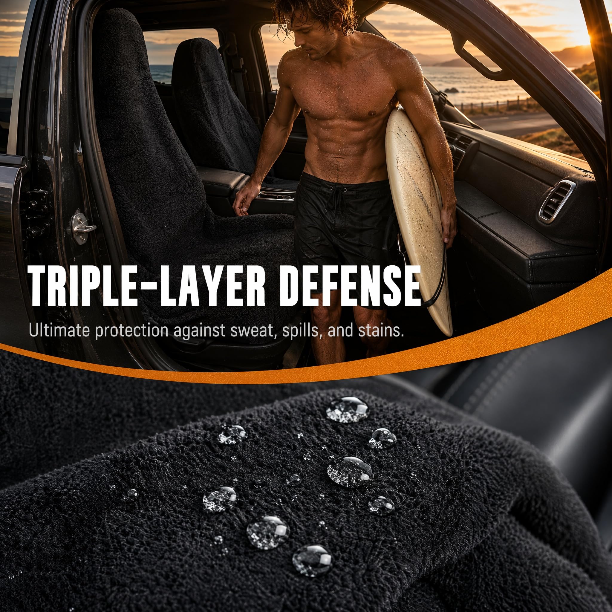 Lot de 2 Housse de Siege Voiture Eponge, Protege Siege Voiture Noir | Lavables en Machine, Housses de Sièges Universels Tissu Éponge pour Sièges, Anti-poussière, Contre les Poils d'Animaux